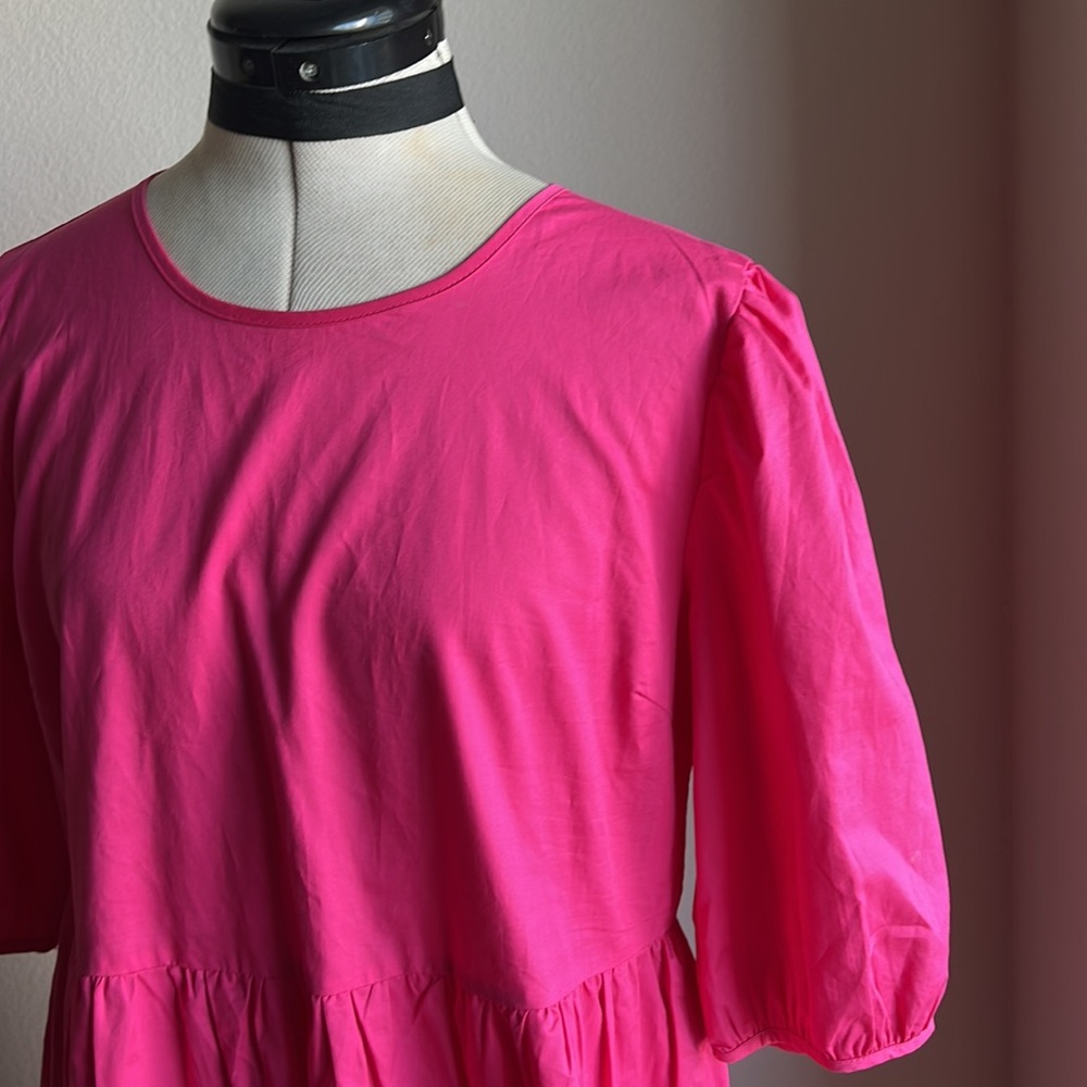 AQUA Bloomingdale’s pink poplin puff sleeve tiered dress - Picture 5 of 8